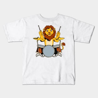 Comic lion playing drums Kids T-Shirt